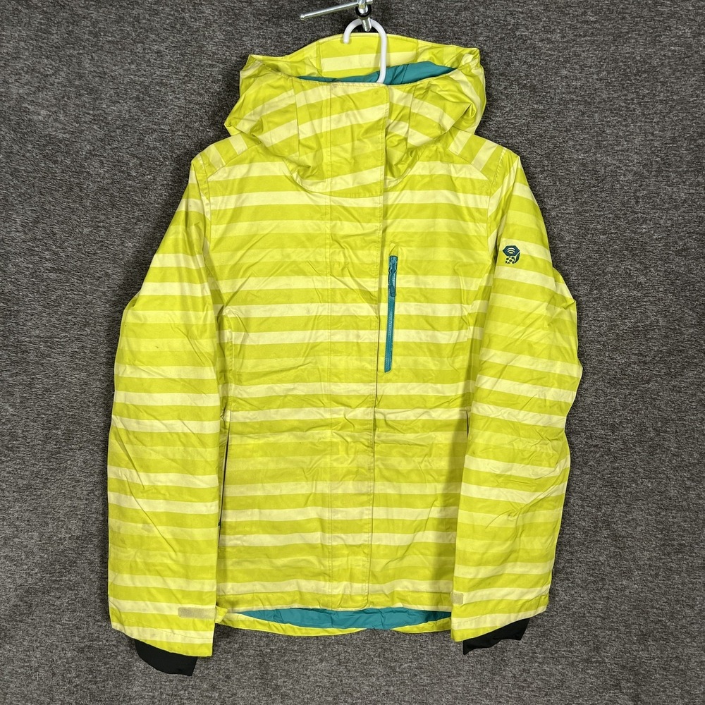 Mountain Hardwear Jacket Womens Medium Yellow Stripe Dry.Q Insulated Ski Hooded